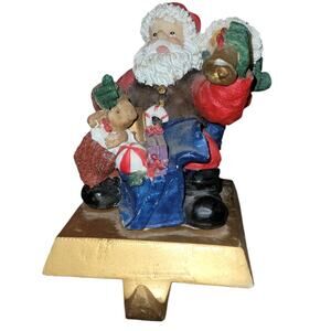 5" X 4.5" Vintage Santa With Toys & Bell Stocking Hook